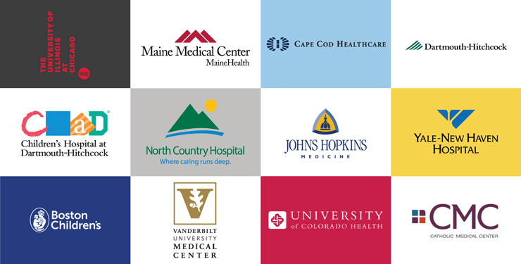 Grid of institution logos where Colby-Sawyer Nursing graduates are employed