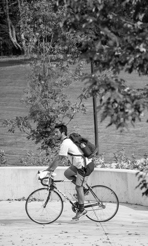 Student riding bicycle