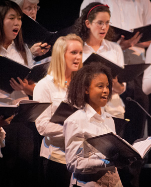 Students in the Colby-Sawyer Singers at a holiday performance