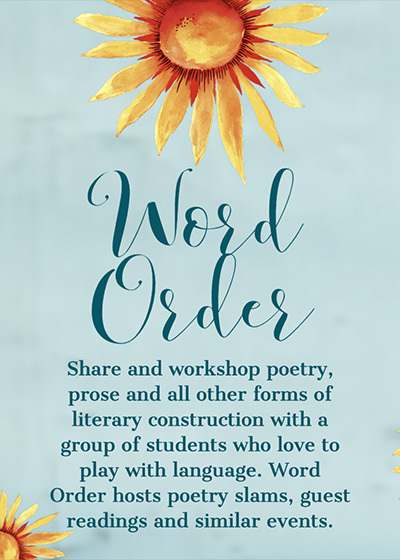 an image of a flyer for the creative writing club, word order. 