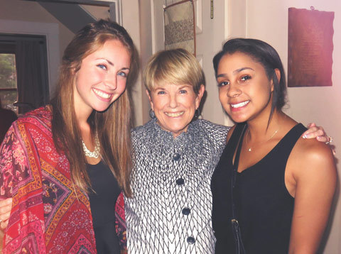 Judith Bodwell Mulholland '62 with her grandniece Avery Brennan '21 (L) and granddaughter Callie Anderson '19 (R).